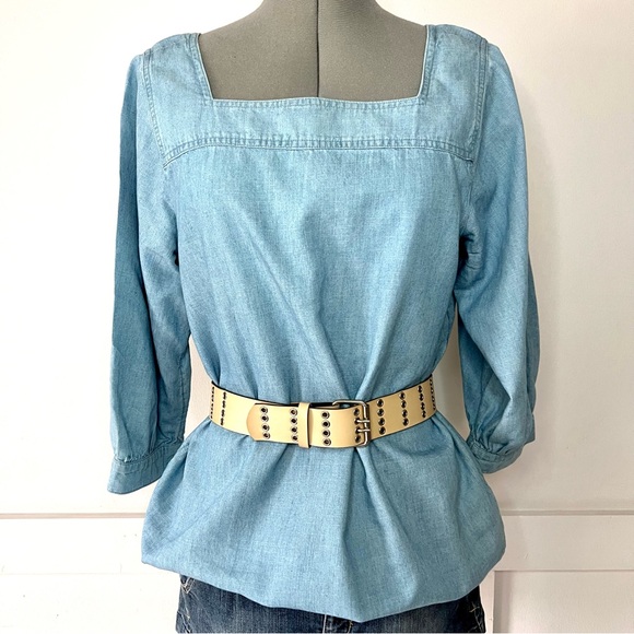 Time & Tru Boho pullover Square / Boat neckline Chambray Jean Top - Medium - Picture 5 of 9